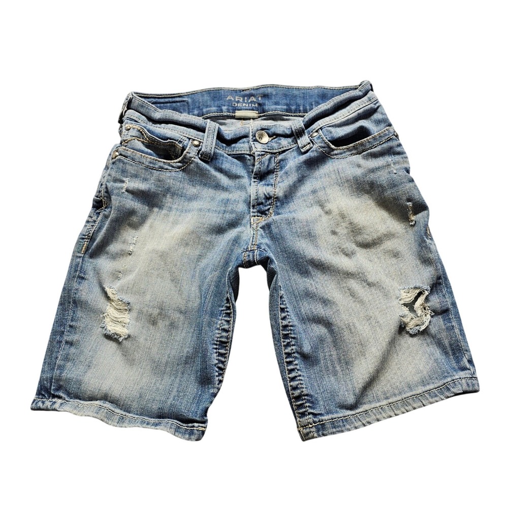 Ariat Denim Distressed Jean Shorts Womens 28R Blue Light Wash Western Casual